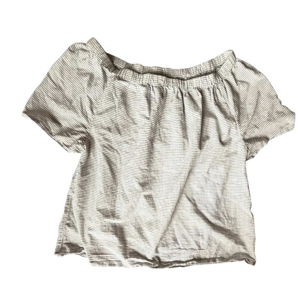 Dip Striped Off The Shoulder Blouse Short Sleeve Neutral Boatneck